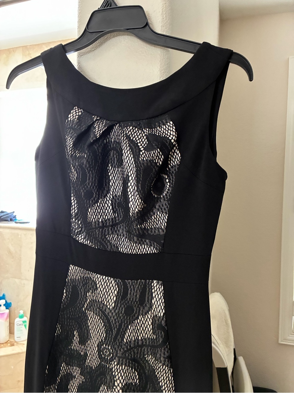 Signature by Sangria Black Mesh-Lace Panel Midi Dress